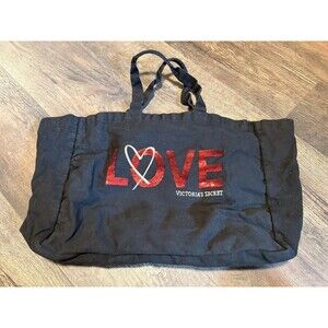 VICTORIA'S SECRET "Love"  Large Black & Sequin Tote Bag - LIMITED EDITION